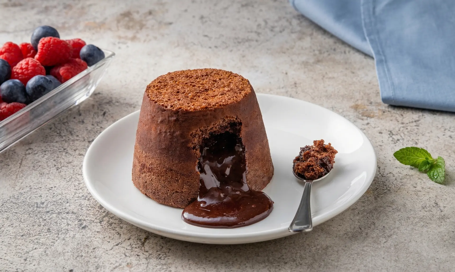 Postre de la Degustación 4 Pasos: volcán de chocolate