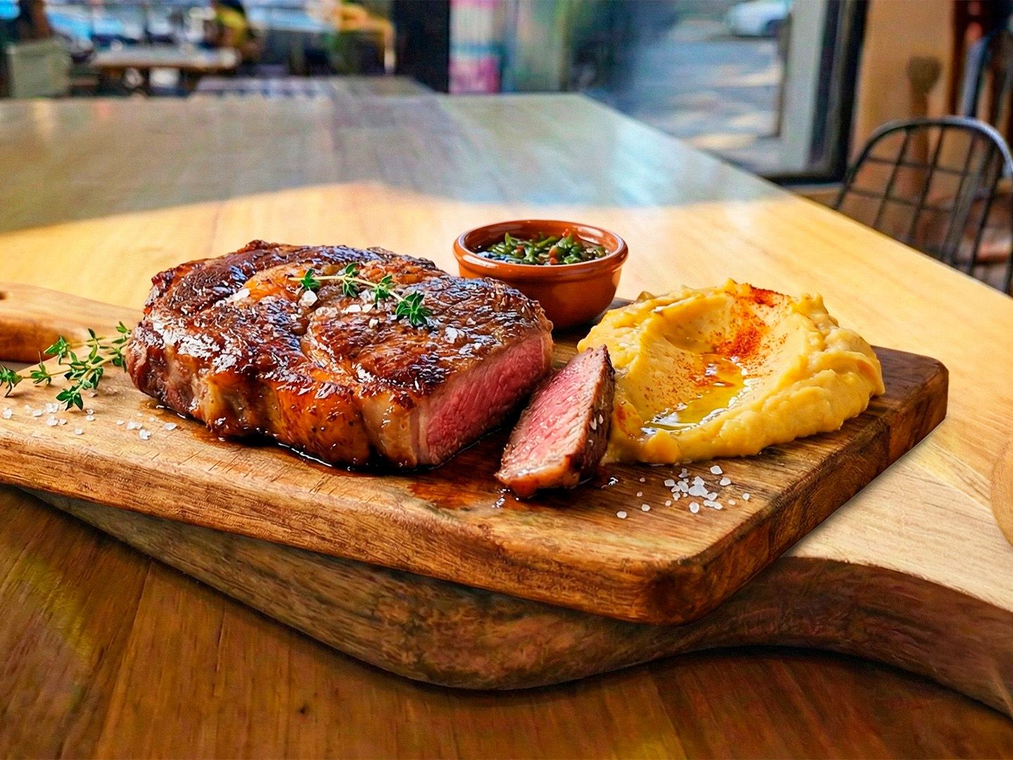 Plato principal de la Degustación 4 Pasos: corte grillado de ojo de bife