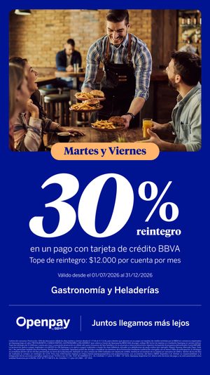 Flyer promoción BBVA — 30% de reintegro martes y viernes